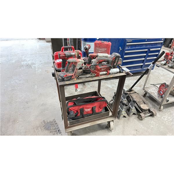 MOBILE 2 TIER STEEL WORK CART - 33" X 25" X 36 1/2" HIGH
