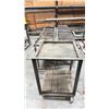 Image 1 : MOBILE STEEL WORK CART (30"X 24"X 37" HIGH) AND 2 STEEL MATERIAL ROLLER CONVEYERS - APPROX.