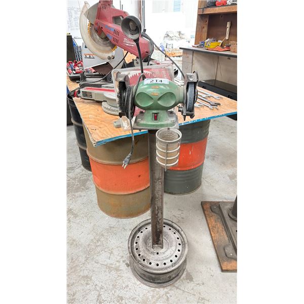 GENERAL INTERNATIONAL 6" GREEN LOW REVOLUTION BENCH GRINDER ON PEDESTAL STAND