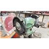 Image 2 : GENERAL INTERNATIONAL 6" GREEN LOW REVOLUTION BENCH GRINDER ON PEDESTAL STAND