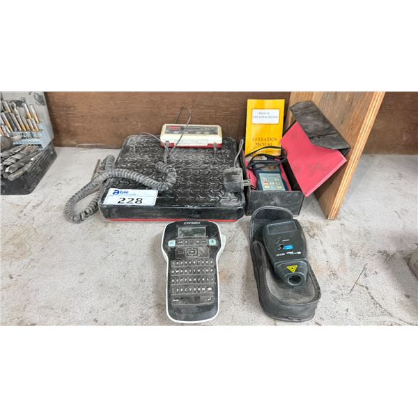 GROUP OF 4 ELECTRONICS - DIGITAL SCALE, DYMO D1, ULTRA PRO DIGITAL TACHOMETER AND