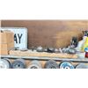 Image 6 : 2 RED METAL STORAGE ORGANIZERS FULL OF NEW NUTS/BOLTS/HARDWARE AND ABOVE SHELF OF