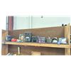 Image 1 : ONE TOP SHELF SECTION OF MISCELLANEOUS ITEMS - MOTOR CYCLE HELMET, CAR PARTS, HEATER AND LP'S