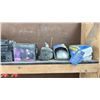 Image 2 : ONE TOP SHELF SECTION OF MISCELLANEOUS ITEMS - MOTOR CYCLE HELMET, CAR PARTS, HEATER AND LP'S