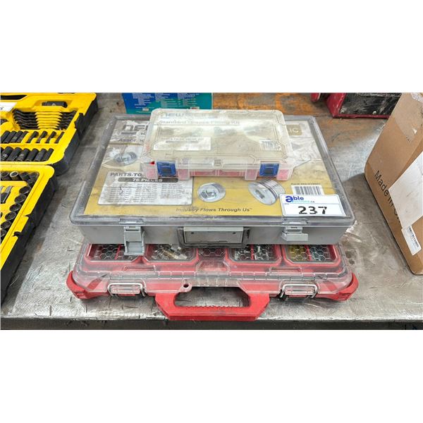 3 SETS OF ASSORTED FITTINGS - GREASE FITTING KIT, STEEL CAP & PLUG KIT AND MILWAUKEE PACKOUT KIT