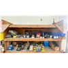 Image 1 : SHELF OF ASSORTED VEHICLE PARTS INCLUDING LIGHT BULBS, AN ALTERNATOR, NAPA CONTROL ARMS