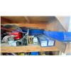 Image 2 : SHELF OF ASSORTED VEHICLE PARTS INCLUDING LIGHT BULBS, AN ALTERNATOR, NAPA CONTROL ARMS