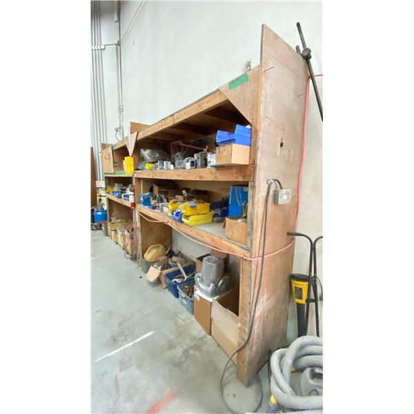 CUSTOM WOODEN SHELVING UNIT (194"W 24"D 96"H) *CONTENTS NOT INCLUDED* *LAST DAY PICK UP*