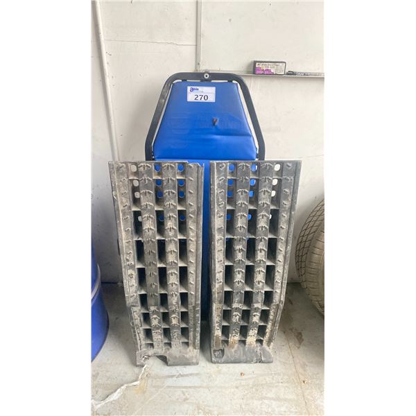 BLUE NAPA CREEPER WITH 2 PLASTIC VEHICLE TIRE RAMPS