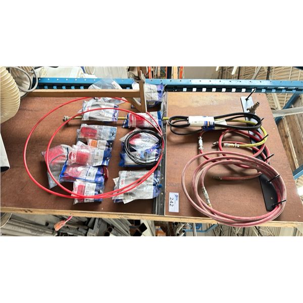 ASSORTED VEHICLE REPLACEMENT LENSES, 2 HOSE BELTS AND SEVERAL SMALL AIR LINE HOSES