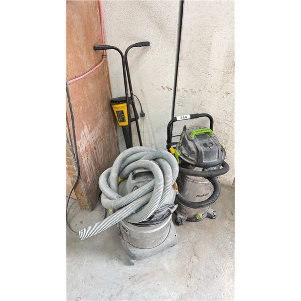 2 WET/DRY SHOP VACS, QUALCAST ROTARY PUSH MOWER AND ELECTRIC MCCULLOCH AIR STREAM BLOWER