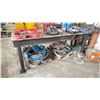 Image 1 : 1/2" THICK TOP STEEL WORK TABLE W/RECORD MECHANICS VISE - APPROX. 8FT ACROSS X 4FT WIDE X 3FT HIGH