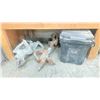 Image 1 : 2 LARGE INDUSTRIAL CEMENT MIXING BLADES AND BLACK STORAGE BOX OF CEMENT TROWELS