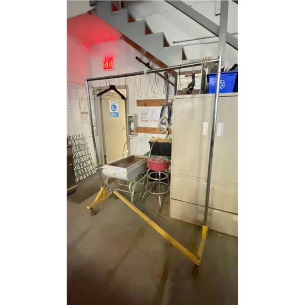 VINTAGE METAL PEDIGREE PRAM, CHICKEN WIRE, PLASTIC TOTES, A MULTIQUIP BAR STOOL &