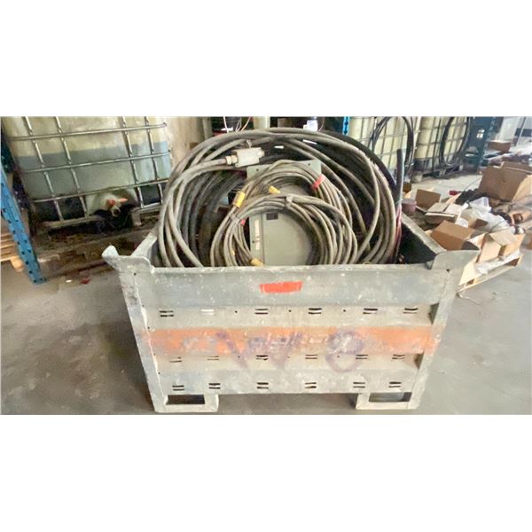 INDUSTRIAL METAL LIFT TOTE WITH ASSORTED ELECTRICAL WIRE AND EXTENSION CORDS