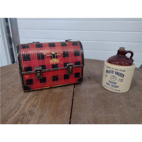 thermos Red Barn lunch kit with whiskey crock
