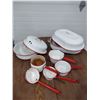 Image 1 : collection of white with red trim enamel cookware