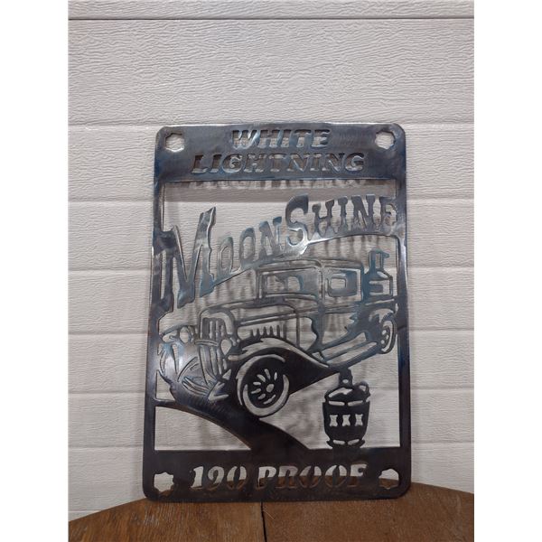white lightning metal sign