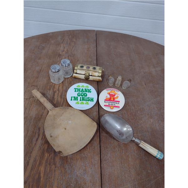 wooden butter ladle and assorted other items
