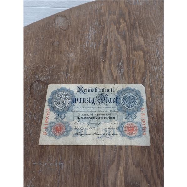 1914 20 mark German note
