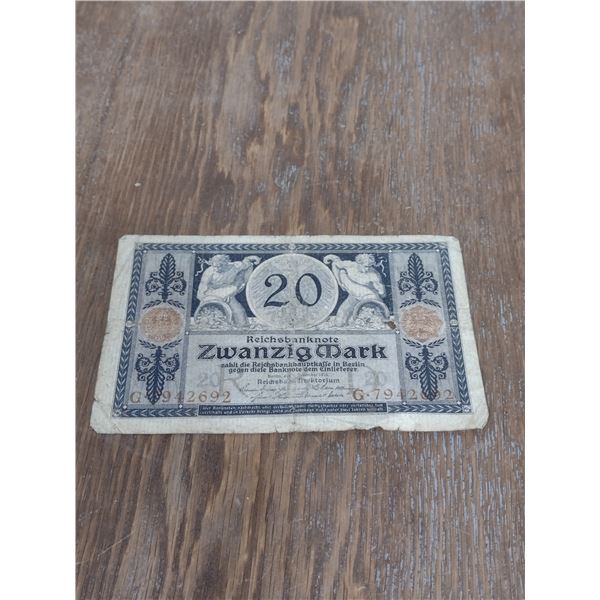1918 20 mark German note
