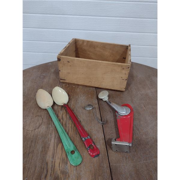kitchen utensils with wood orange crate