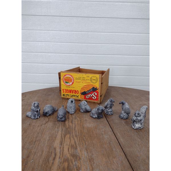 9 Wolf Originals wildlife sculptures with wooden crate