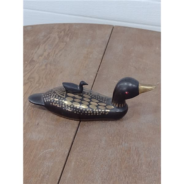 metal loon with baby coin bank
