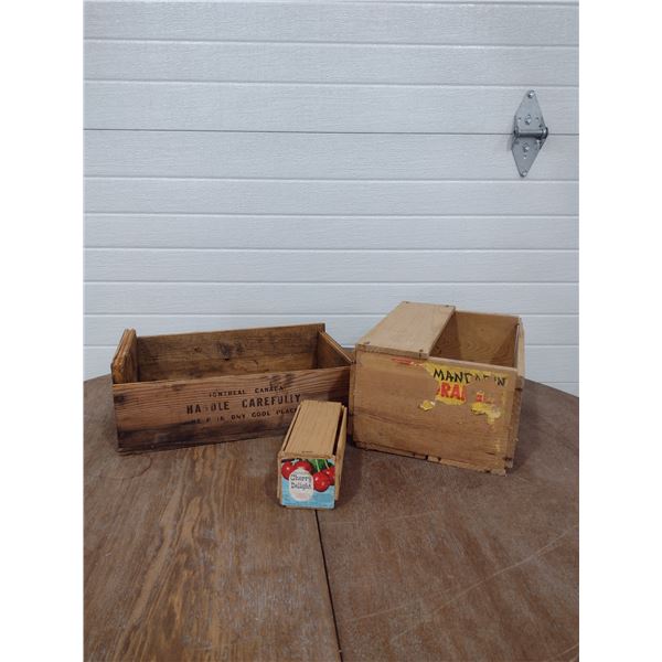 3 small wood crates