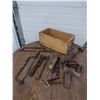 Image 1 : assortment of antique tools in wood crate