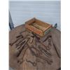 Image 1 : assortment of antique hand tools with wood crate