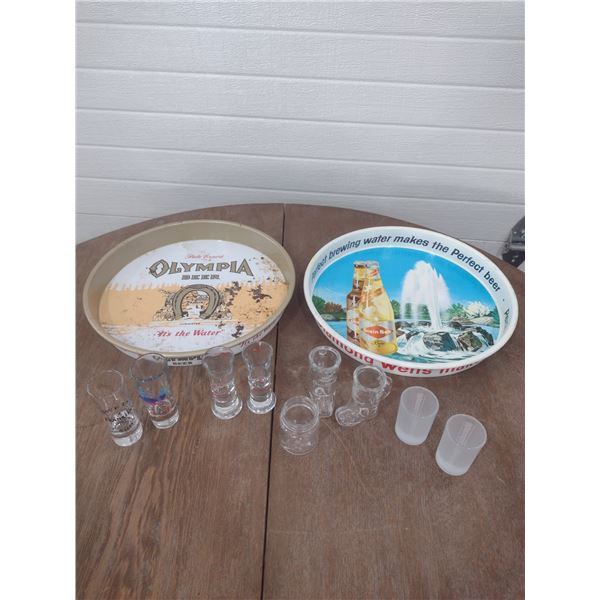 2 drink serving trays with shooter glasses
