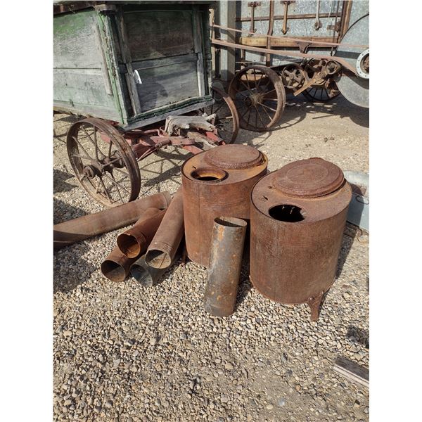 2 tin airtight stoves with piping