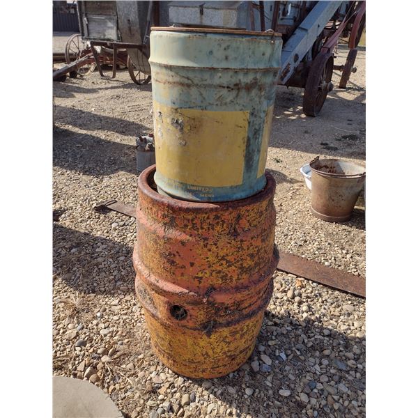 metal beer keg and tin pail