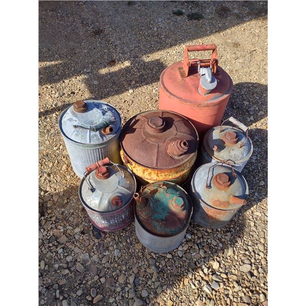 assortment of gas cans