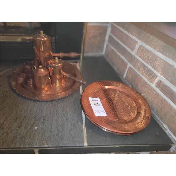 Turkish Copper Coffee Set, Plates A