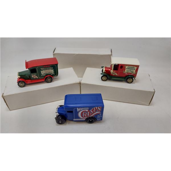 Set of 3 collectable Die Cast walkers potato crisps vans in Box