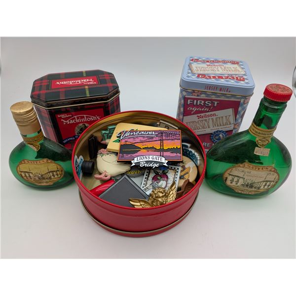 Collectable tins and bottles, with magnets