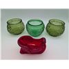 Image 2 : Assortment of flatware and colored glass dishes
