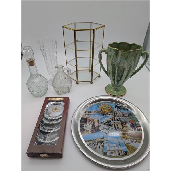 Assortment of Glass and metal decor items