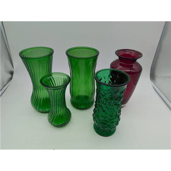 Vintage Green Glass Vases