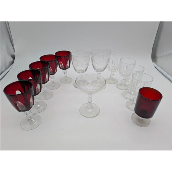 Assortment of Colored glassware and wine glasses