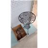 Image 1 : Metal Patio Side Table, and Horse Shoes in box