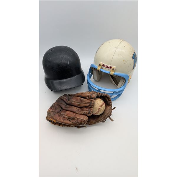 vintage Sports helmets and leather glove