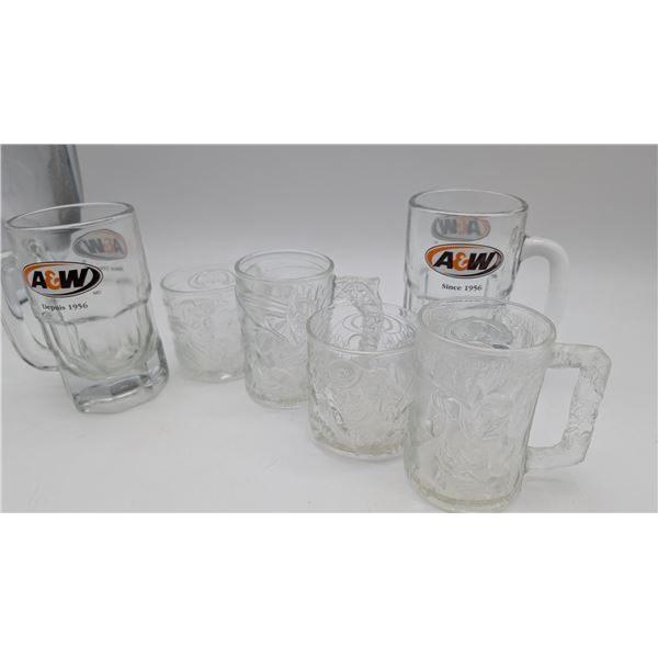 A&W branded mugs and Mc Donalds Batman Forever temed collectors glasses