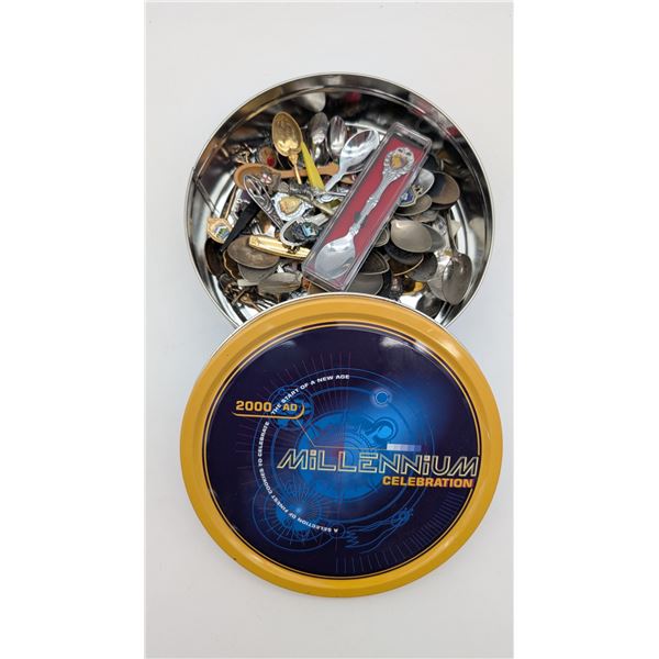 Tin full of collectors spoons