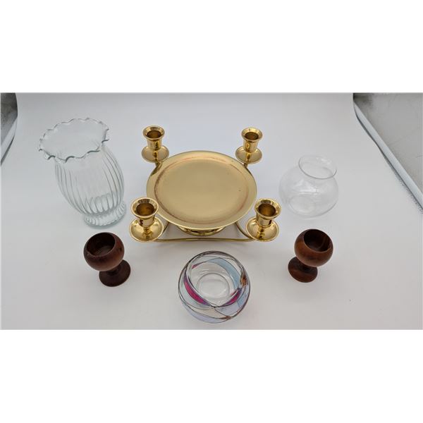 Metal candle holder and glassware