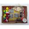 Image 1 : selection of bobbers, hooks, bait etc.