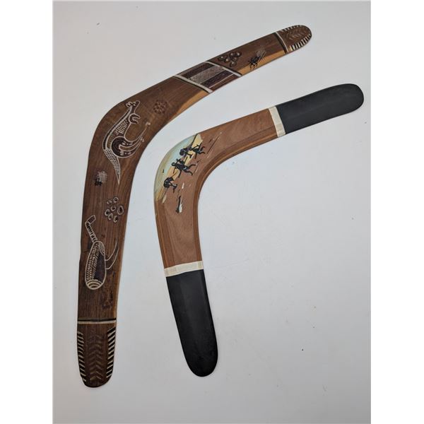 two wooden hand painted Australian boomarangs (ct31)