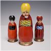 Image 1 : 3pc Porcelain Folk Costume Figural Condiment Shaker Set
